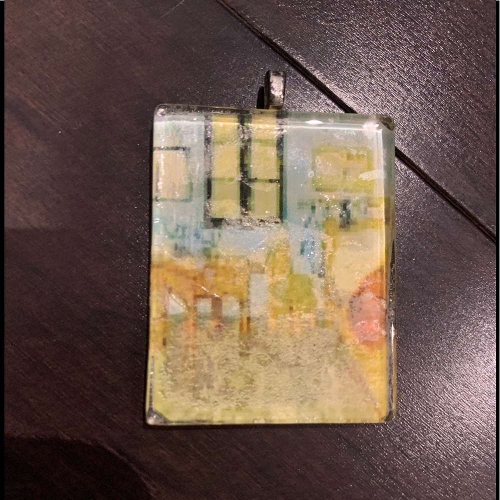 Van Gogh “The Chair” glass rectangular pendant.